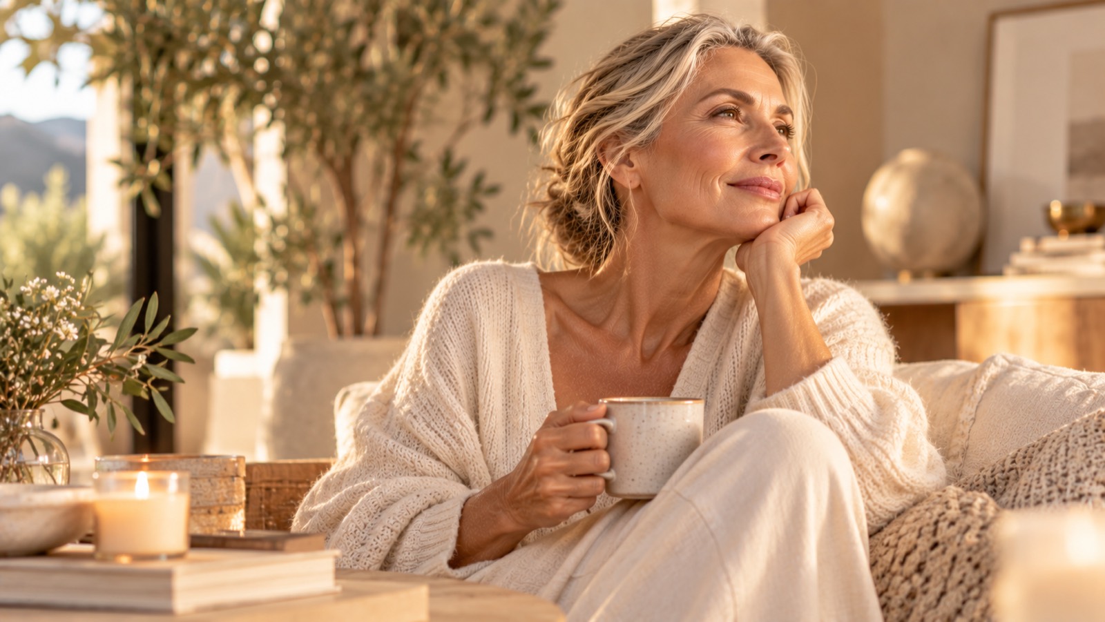 Mujer en un momento de calma con luz cálida